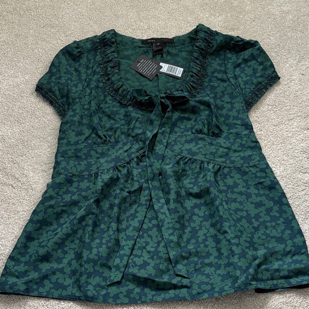 NWT Marc Jacobs Teal Patterned Silk Blouse, size 12